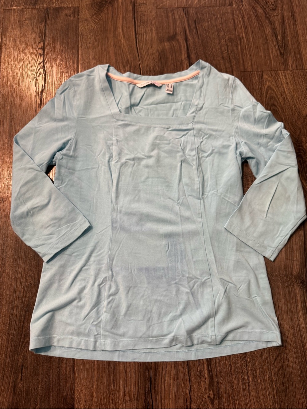 Isaac Mizrahi Live! Light Blue Square Neck 3/4 Sleeve Top size small cotton blen